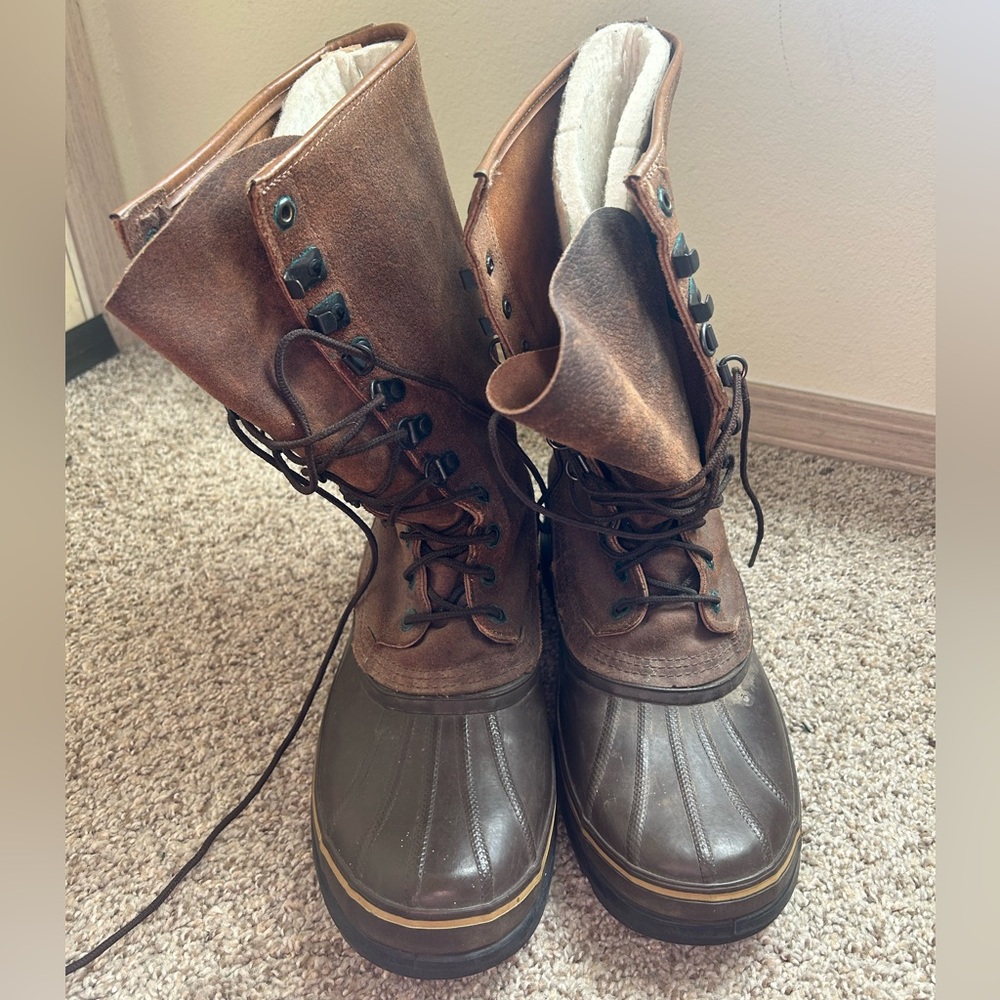Sorel Boots Men's 11 Maverick Brown Leather Winter Waterproof Tall Duck Lace Up - Picture 3 of 14